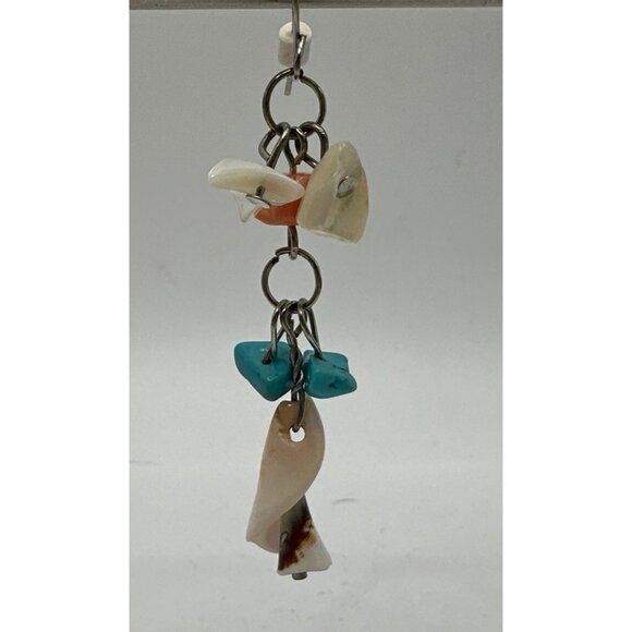 Silver Tone Natural Stone Shell Conch  Coral Dyed Howlite Dangle Earrings 2.5” - Picture 2 of 14